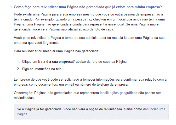 Reivindicar página no Facebook